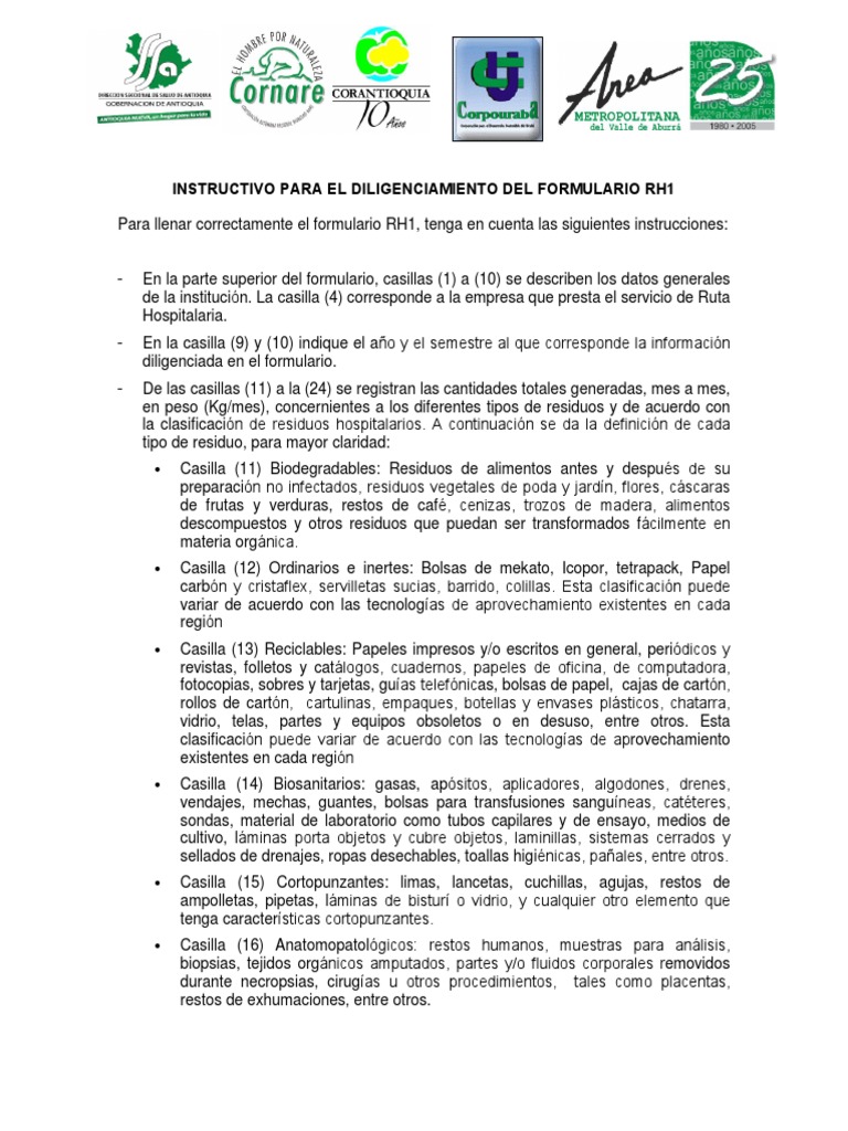 Instructivo Formulario RH1 Residuos Hospitalarios | PDF | Residuos ...