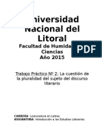 Introducción A Los Estudios LiterariosT.P. 2: La Cuestión de La Pluralidad Del Sujeto Del Discurso Literario.