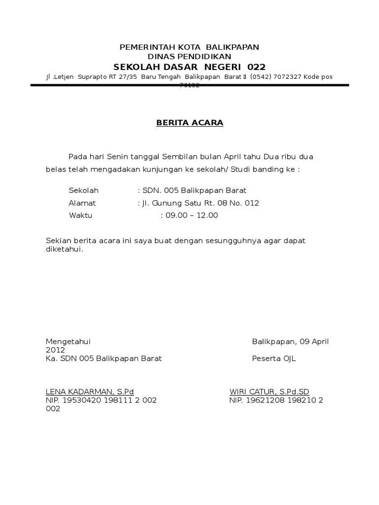 Berita Acara Studi Banding