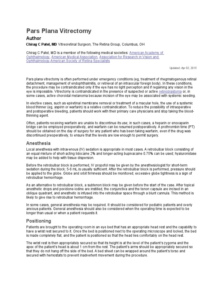 Pars Plana Vitrectomy | Download Free PDF | Vision | Ophthalmology