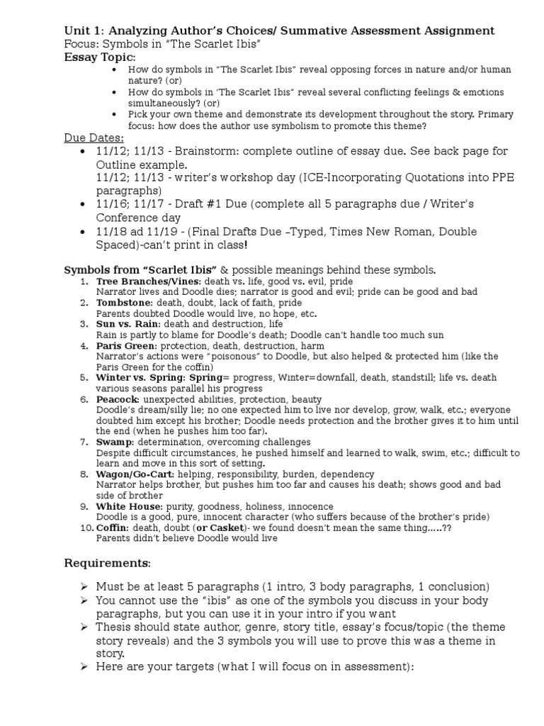scarlet ibis symbolism essay