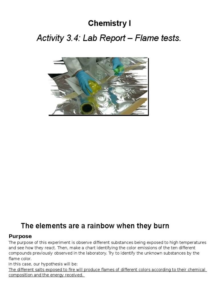 Lab Report Chemistry I Flame test Emission Spectrum Light