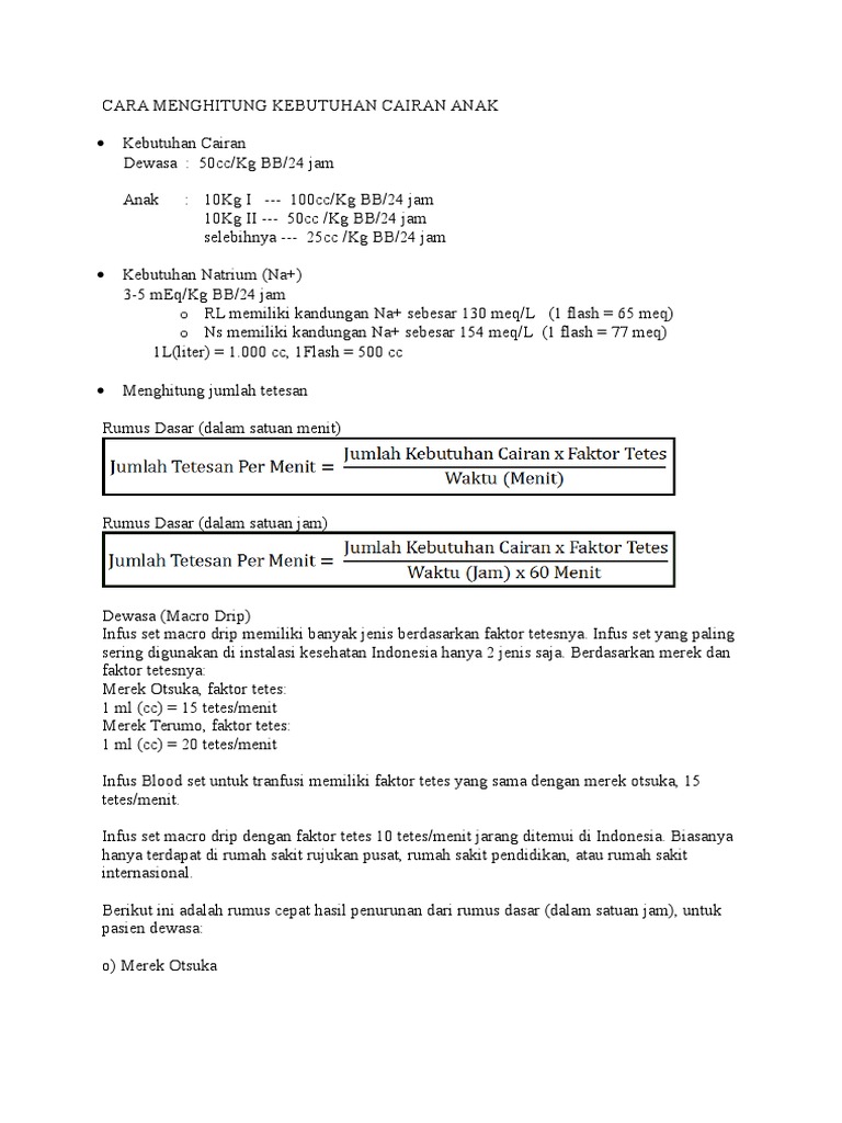 Cara Menghitung Kebutuhan Cairan Anak