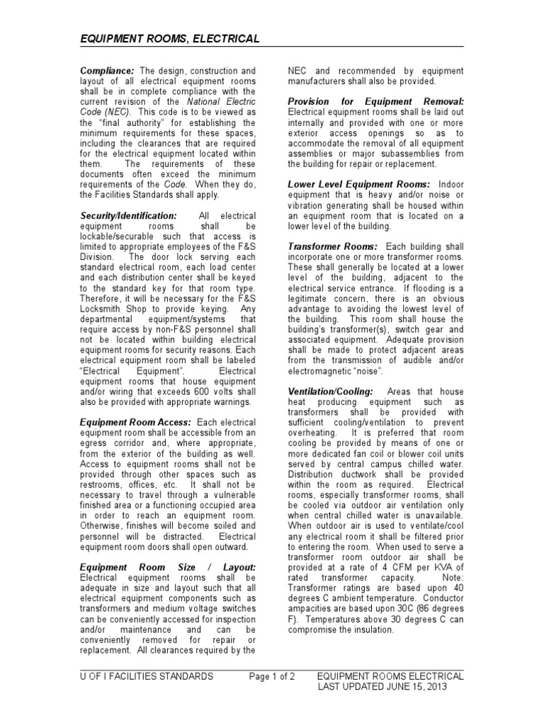 Electrical Equipment Room Standards | PDF | Lock (Security Device ...