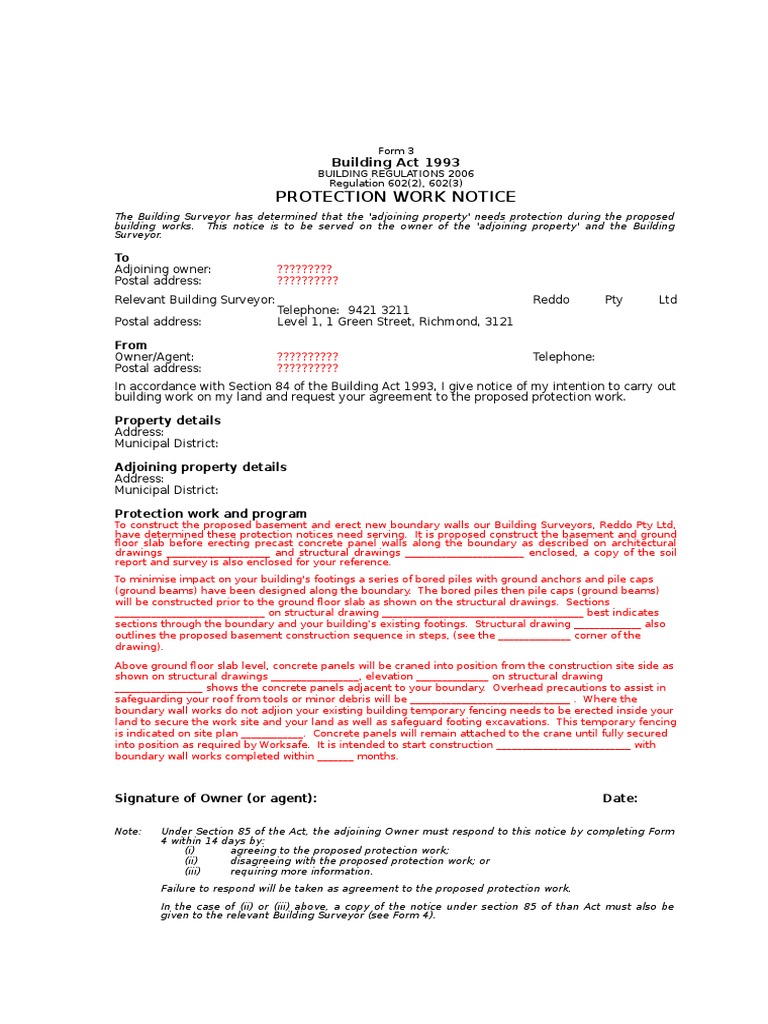 Protection Work Notices Forms 3 4 Surveying Deep Foundation
