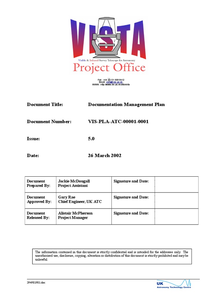 VISTA Documentation Management Plan | PDF | Portable Document Format ...