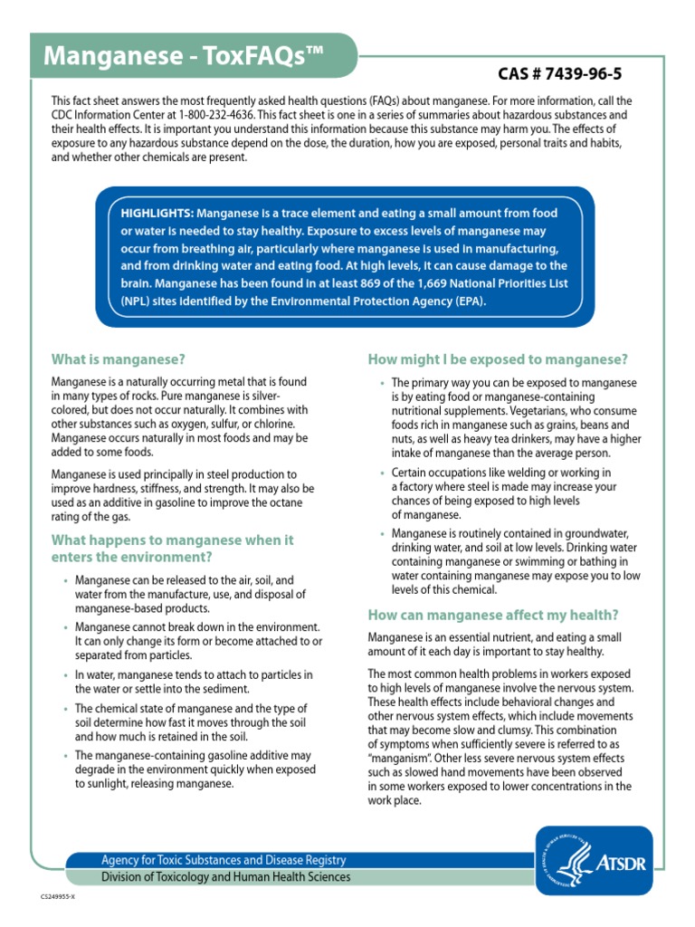 Understanding Manganese Exposure Risks, Health Effects