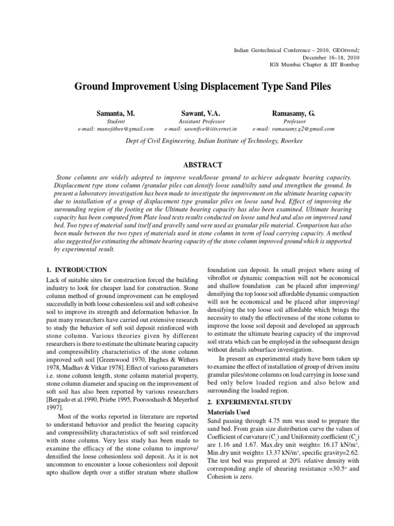 Ground Improvement with Sand Piles | PDF | Deep Foundation | Density