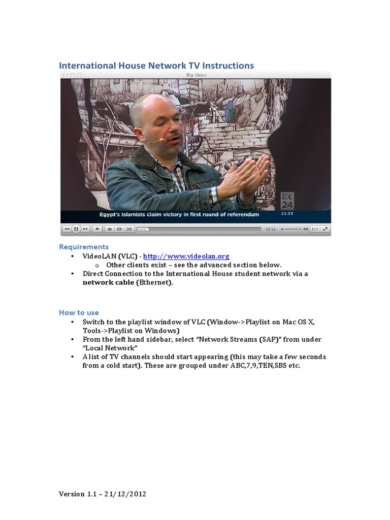 International House Network TV Instructions Requirements PDF Streaming Media American