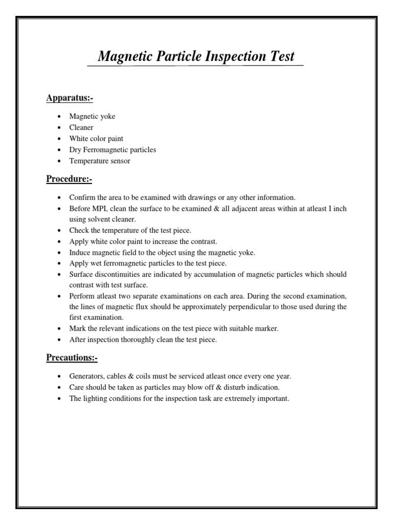 Magnetic Particle Inspection Procedure | PDF