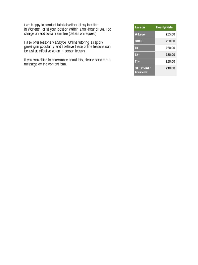 Tutoring Services & Rates | PDF
