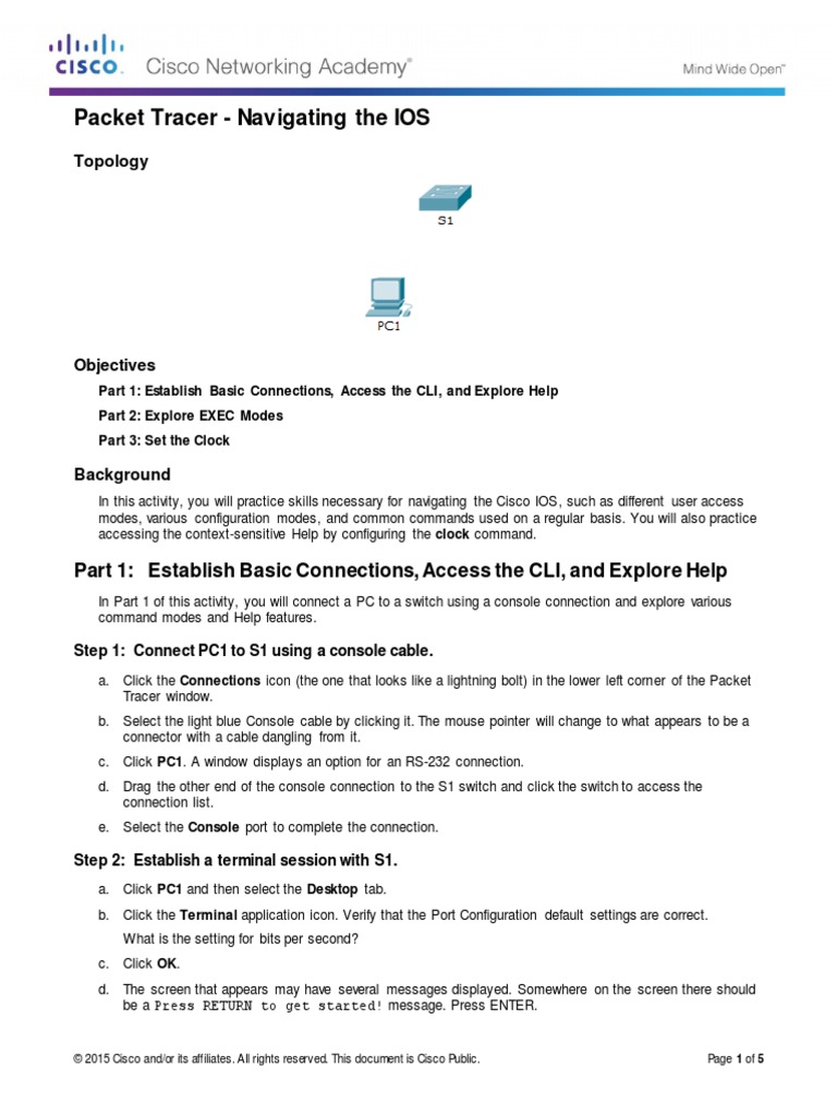 2.1.4.6 Packet Tracer - Navigating The IOS | PDF | Command Line ...