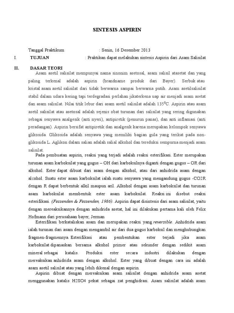 Sintesis Aspirin PDF