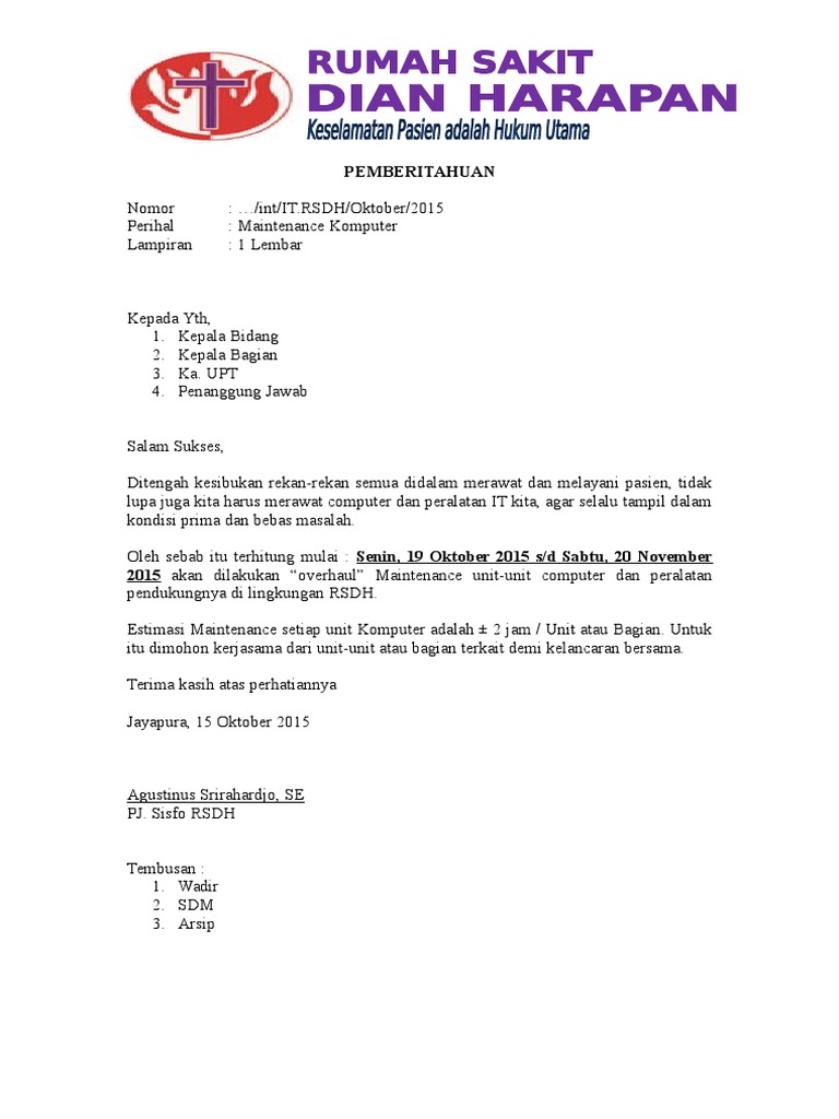 Surat Pemberitahuan Maintenance 2015