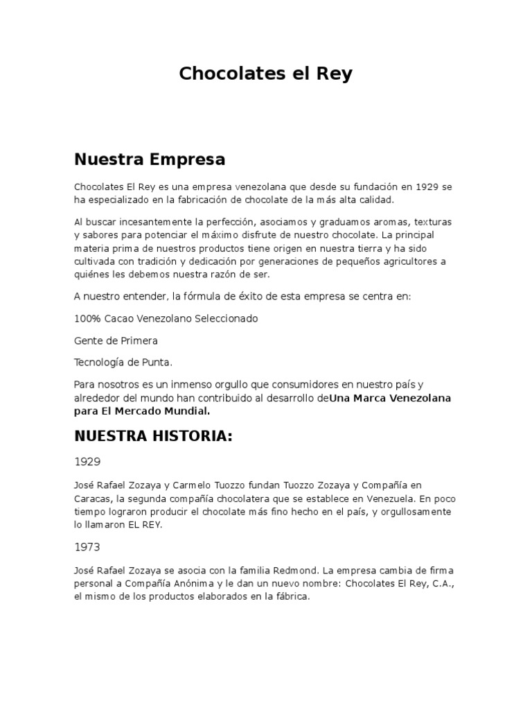 Chocolates El Rey PDF Chocolate Economias