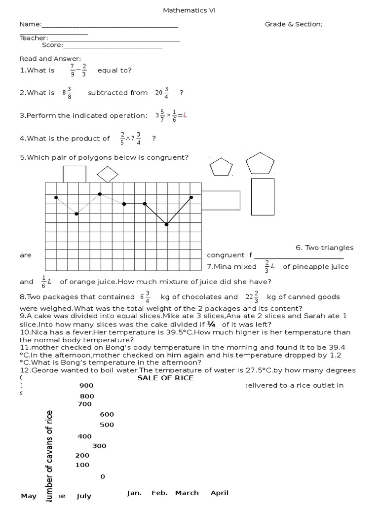 Math Test Sample Pdf Area Rectangle