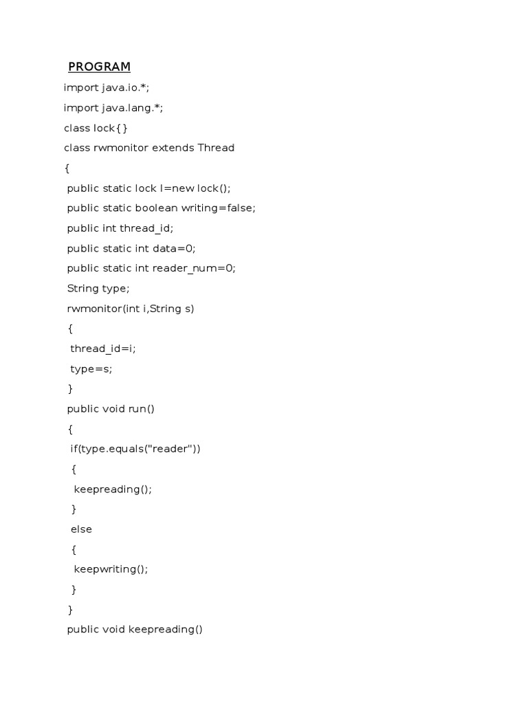 Java Reader-Writer Example | PDF