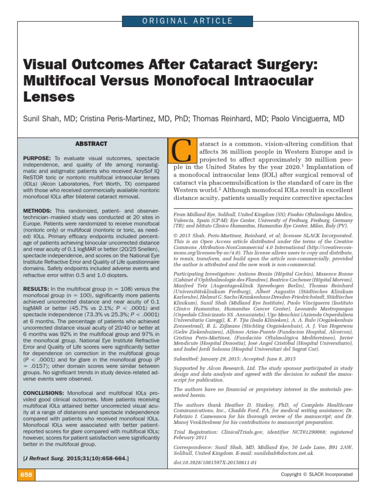 Cataract surgery monofocal vs multifocal lens
