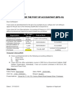 Application For The Post of Accountant (Bps-16) : Organization No. of Years Served Field of Work Designation