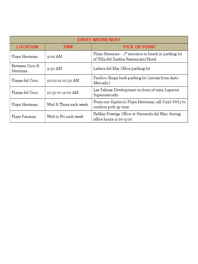 Weekly Shuttle Schedule | PDF