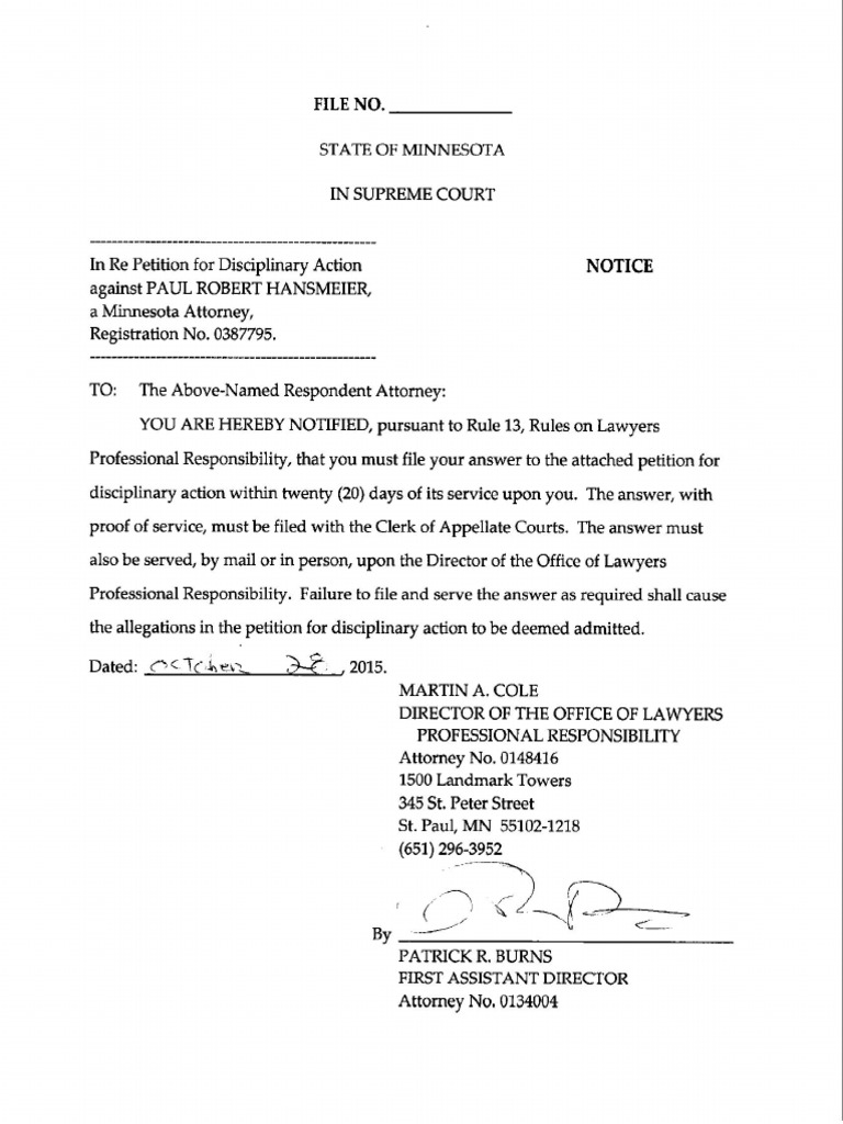 Petition For Disciplinary Action Against Hansmeier Pdf