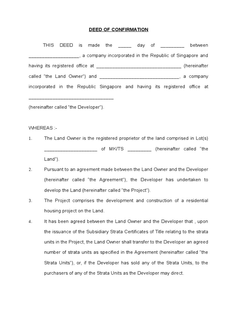 Deed of Confirmation for Property Transfer | PDF | Finance & Money ...