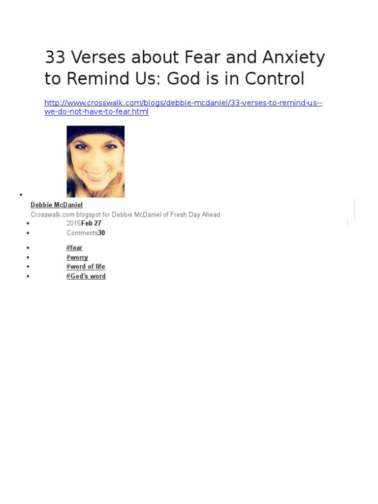 33 Verses About Fear and Anxiety To Remind Us | PDF | Anxiety | Jesus