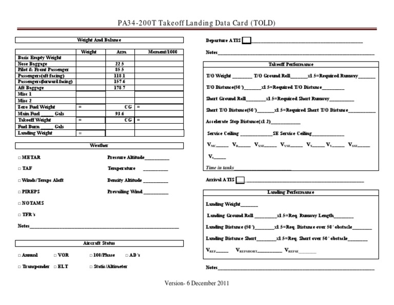PA34-200T Takeoff & Landing Data | PDF