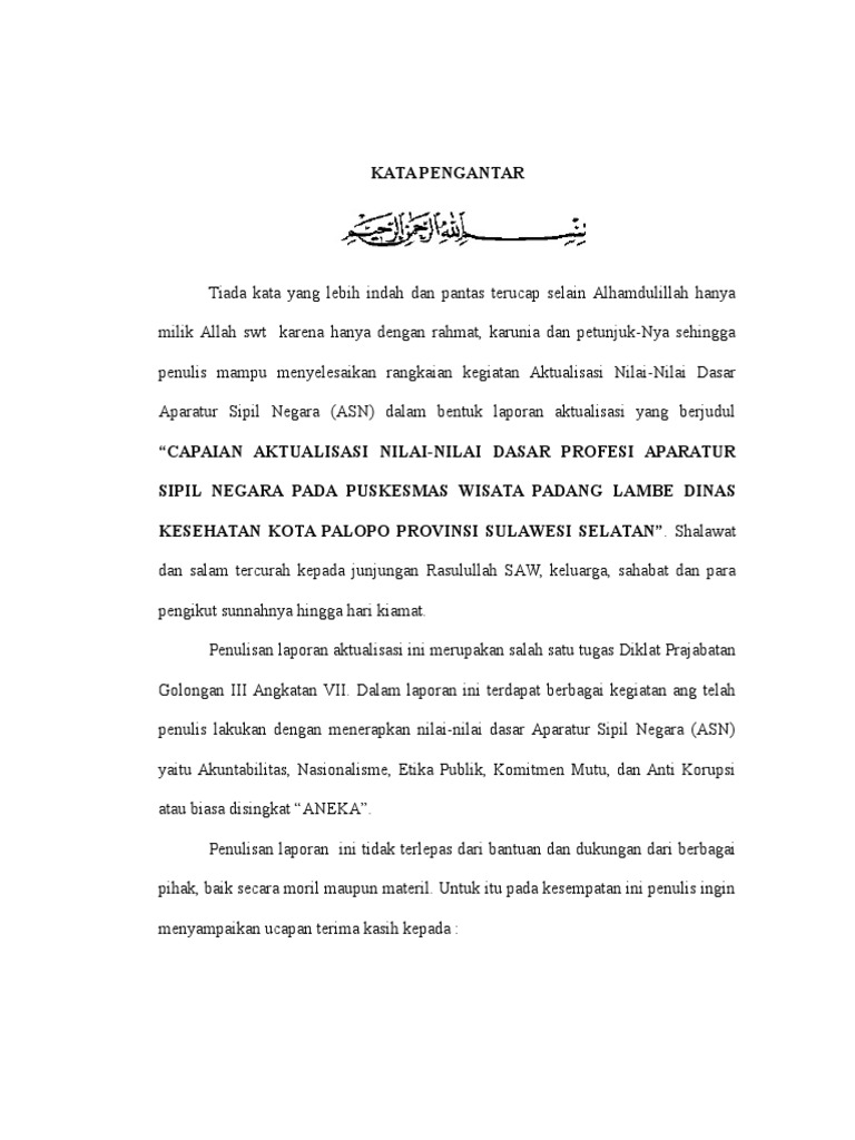 Kata Pengantar Laporan Aktualisasi