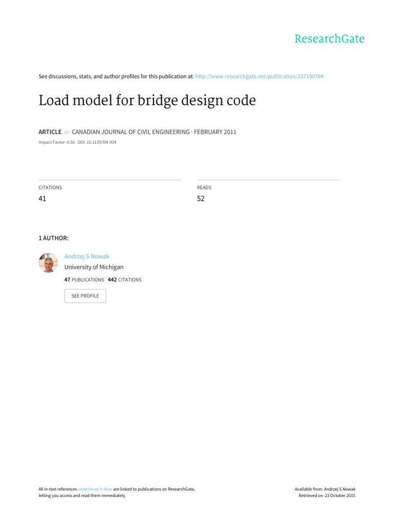 Load Model For Bridge Design Code Canadian Journal of Civil