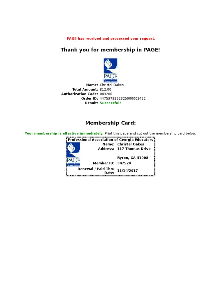 PAGE Membership Confirmation | PDF | Career & Growth