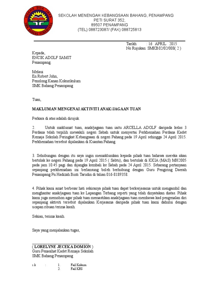 Contoh Surat Makluman Kepada Ibu Bapa : Contoh Surat Makluman Kelas Tambahan Kepada Ibu Bapa / Contoh surat kepada orang tua dalam bahasa jawa.