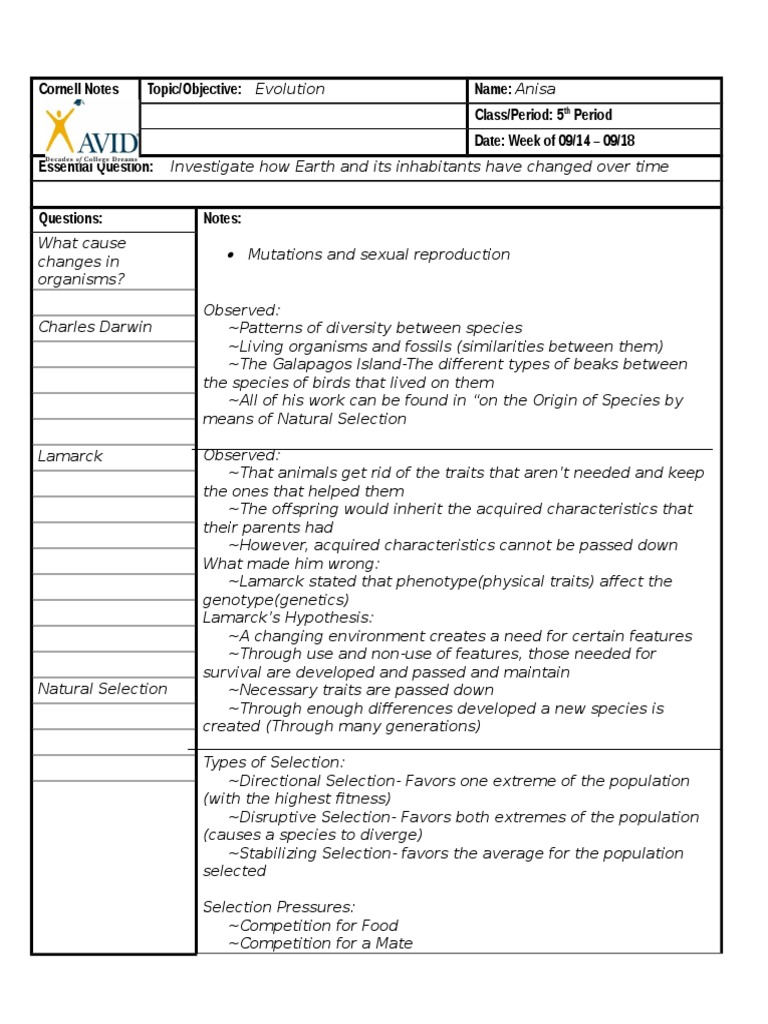 Evolution Study Notes | PDF | Science & Mathematics