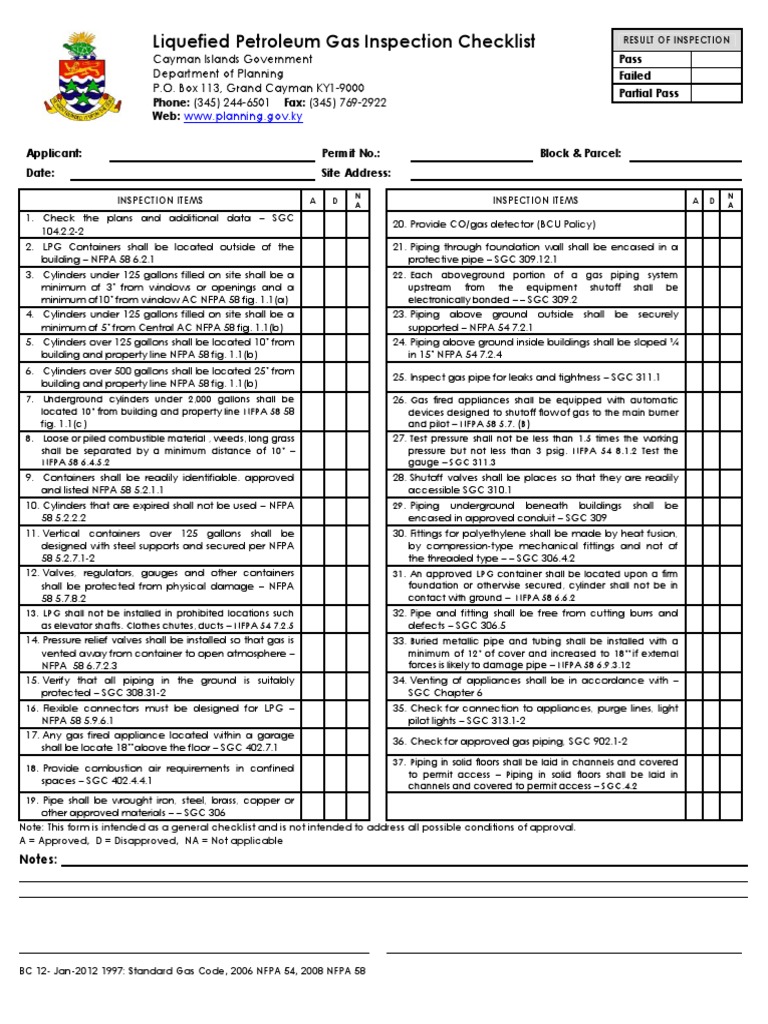 Lpg Checklist Liquefied Petroleum Gas Pipe (Fluid Conveyance)
