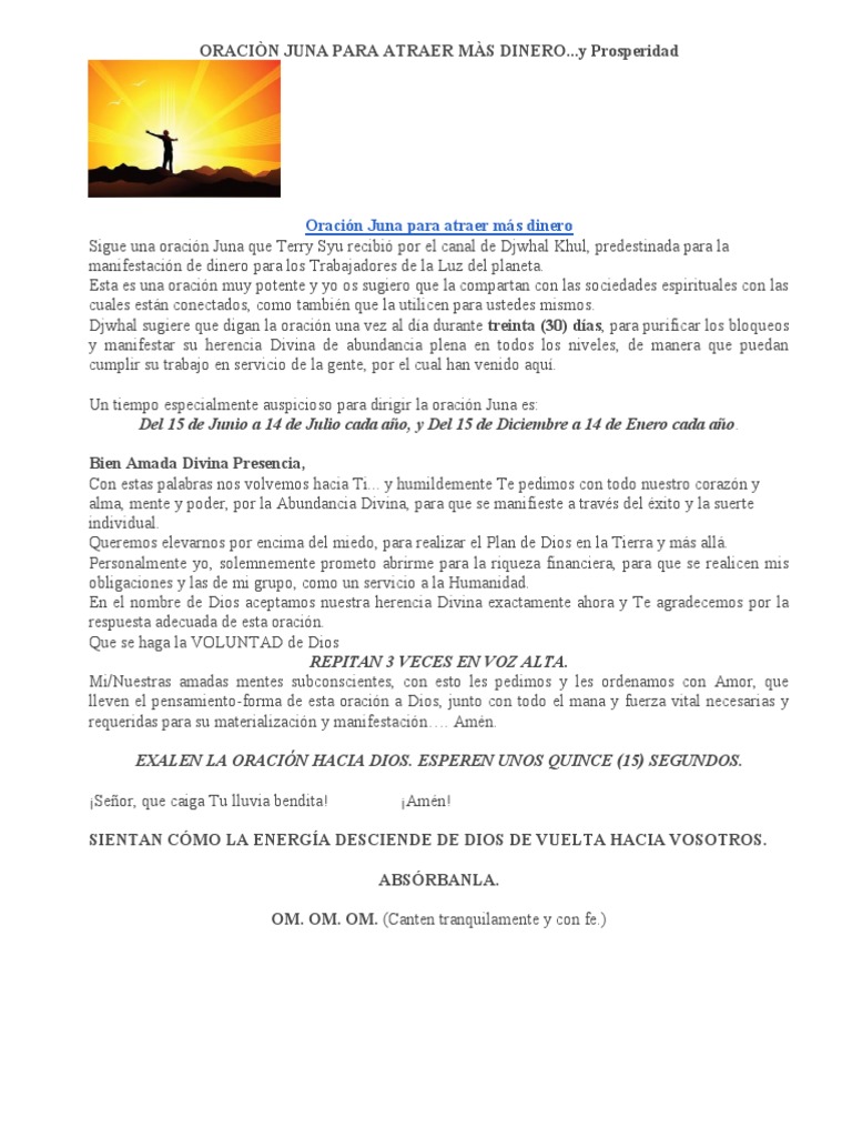 Oracion Juna para Atraer Mas Dinero | PDF | Estudios de idiomas ...