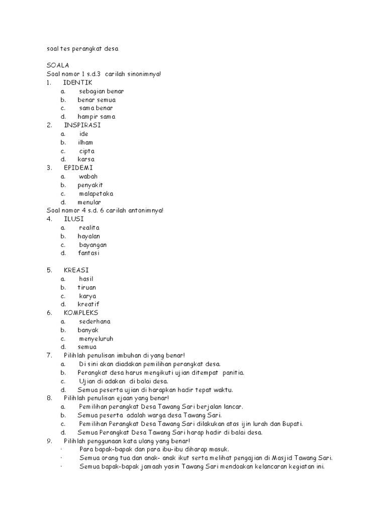 Soal Ujian Perangkat Desa Helmi Kediris