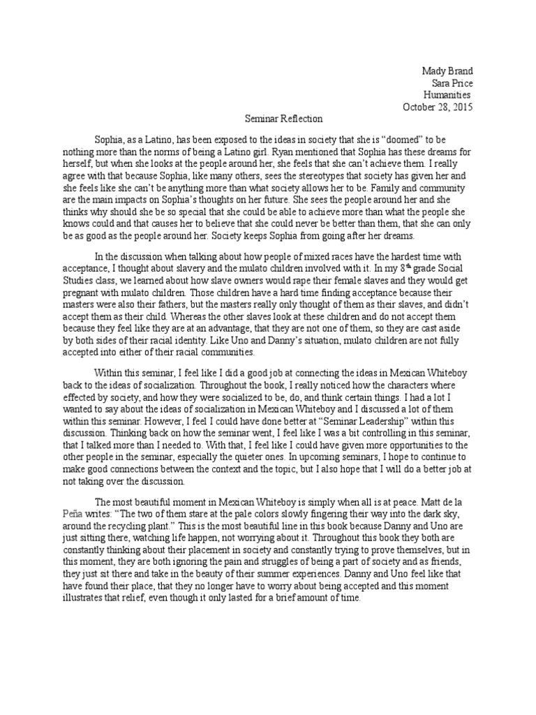 Mexican Whiteboy Seminar Reflection | Unduh gratis PDF | Slavery ...