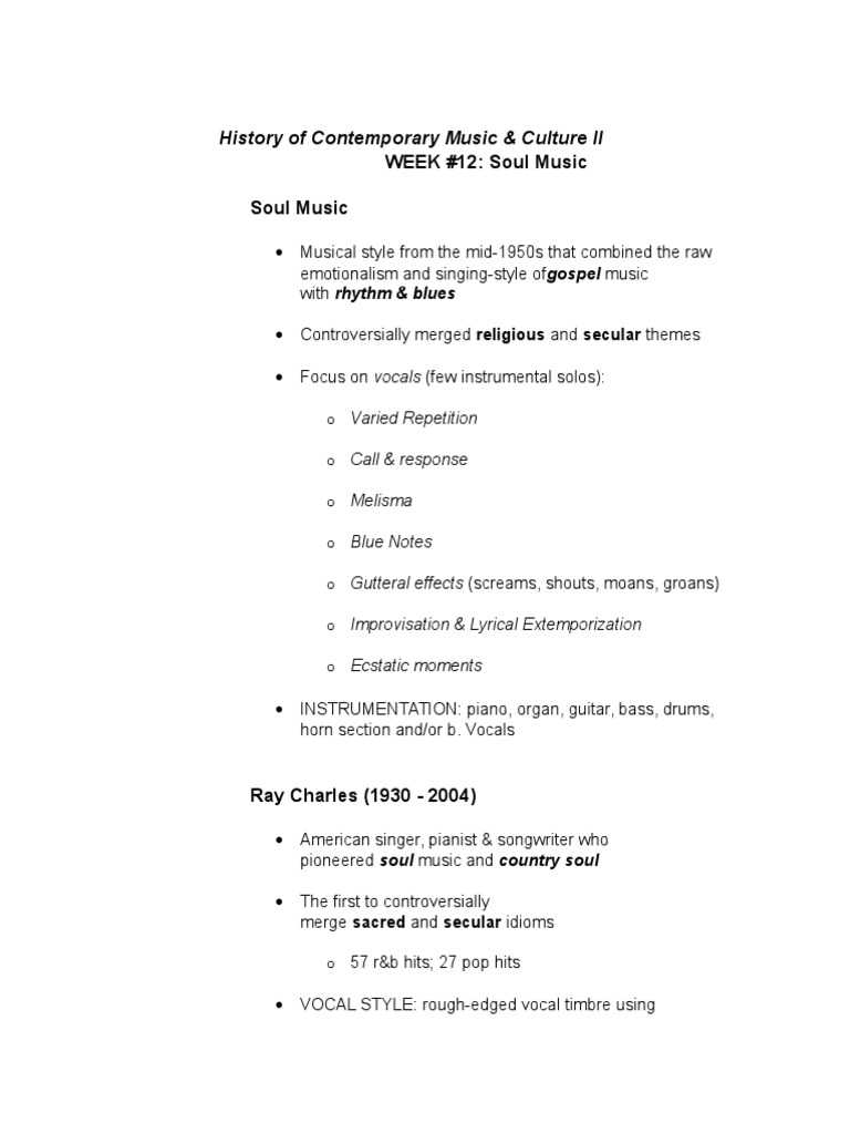 History of Contemporary Music Week 12 | PDF | Soul Music | Rhythm And Blues