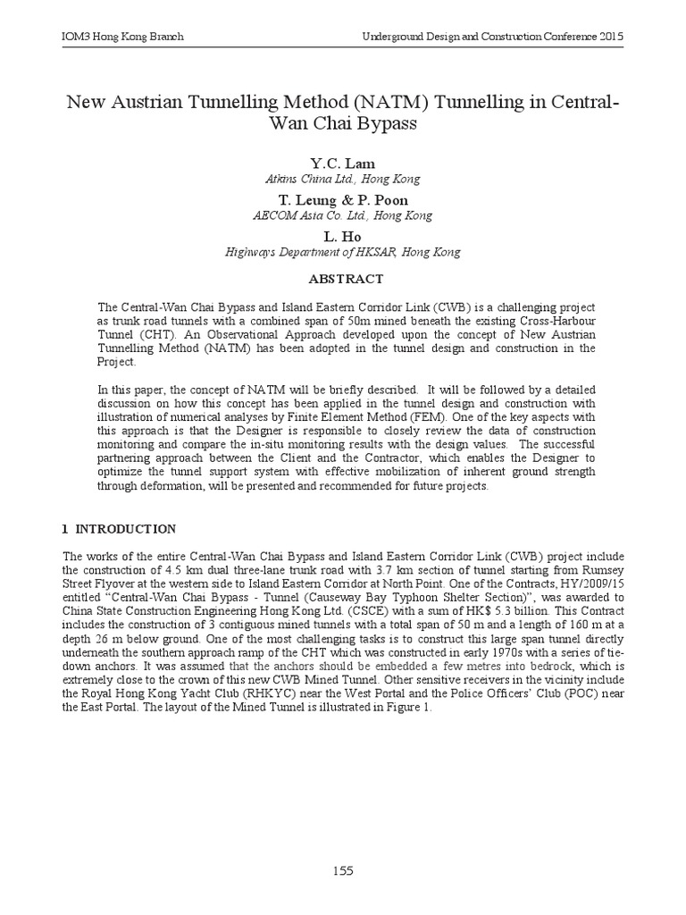 New Austrian Tunnelling Method (NATM) Tunnelling in Central-Wan Chai Bypass  - Published in IOM3 (HK) - UDCC2015 Proceedings | PDF | Tunnel | Fault  (Geology)