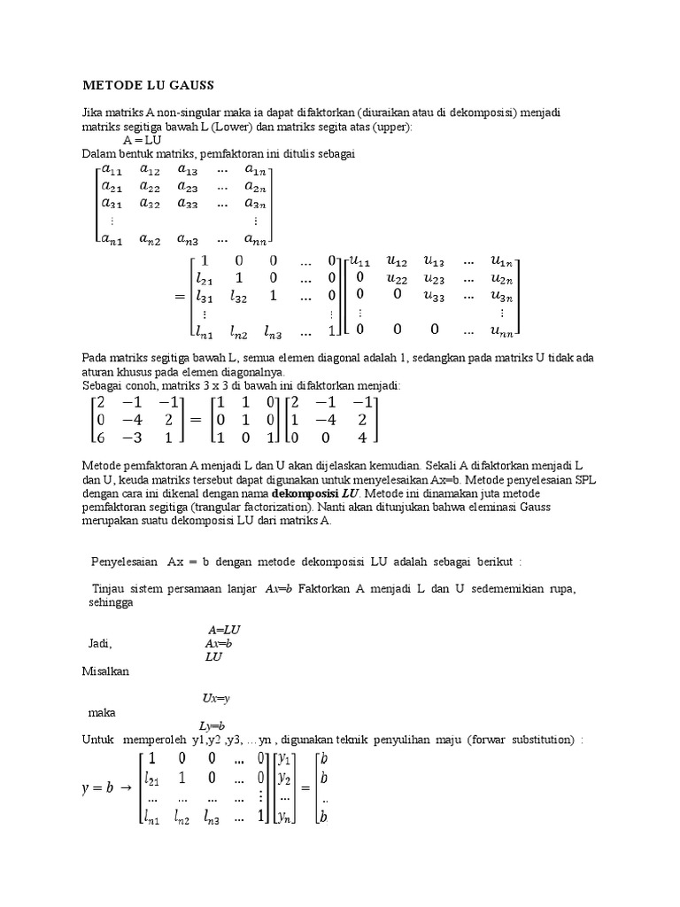 Metode Dekomposisi Lu Gauss