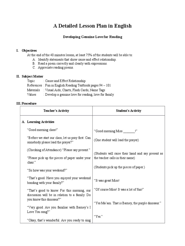 Lesson Plan: Cultivating Love for Reading | PDF | Lesson Plan