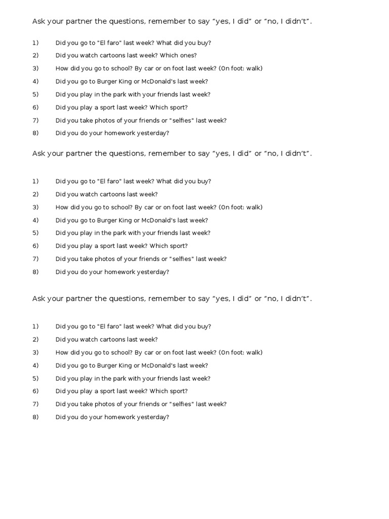 Weekly Activity Questions for Partners | PDF