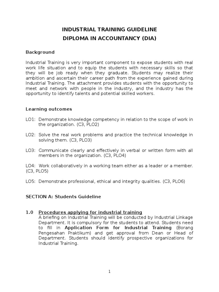 Industrial Training Guidelines for DIA | PDF | Audit | Supervisor