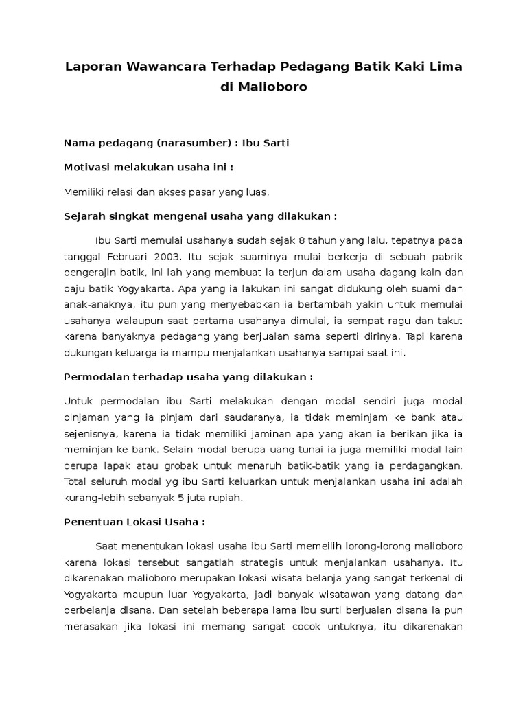 Contoh Makalah Wawancara Pedagang