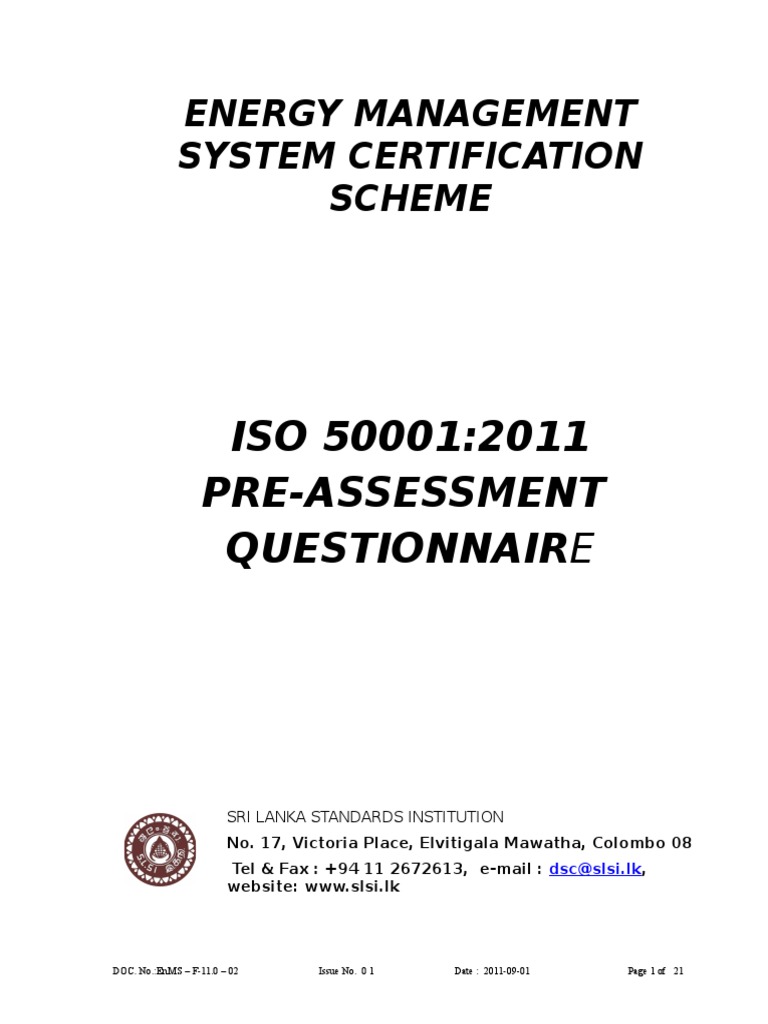 Pre Assessment Questionnaire-Enms | PDF | Internal Audit | Energy ...