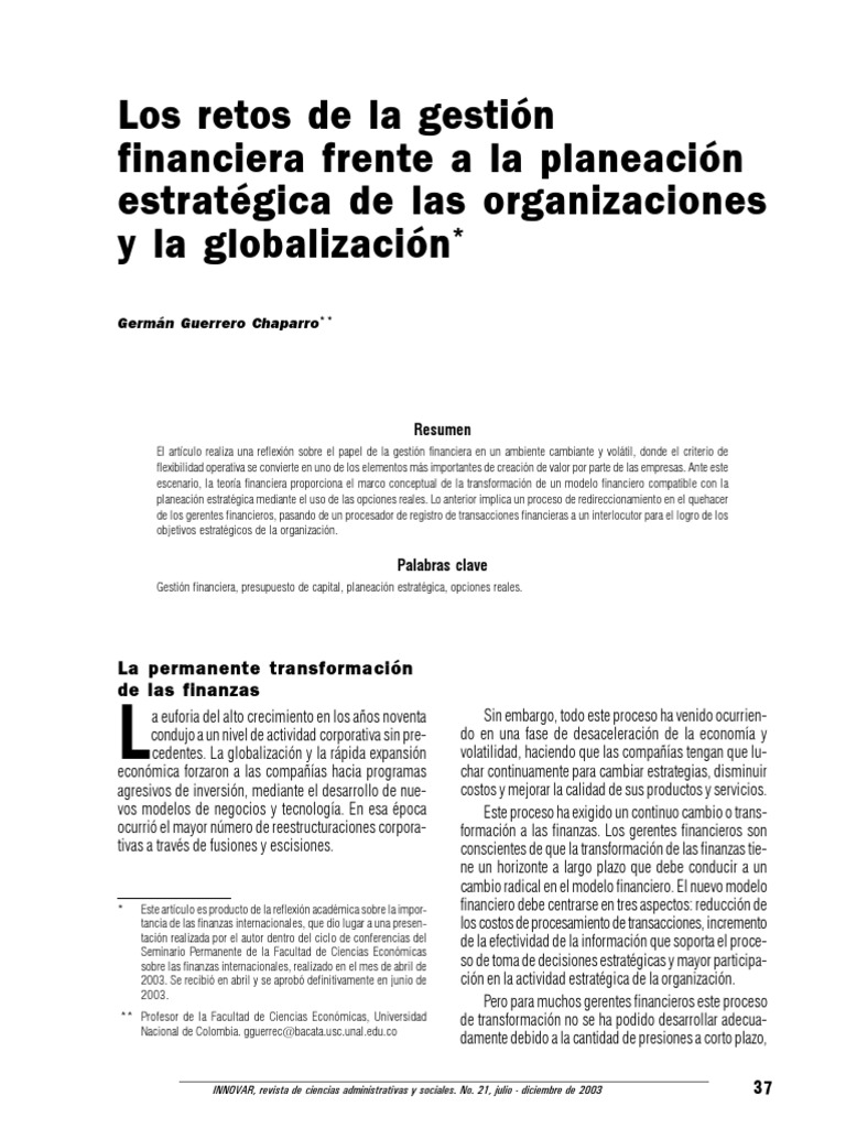 Los Retos de La Gestion Financiera | PDF | Planificación | Presupuesto