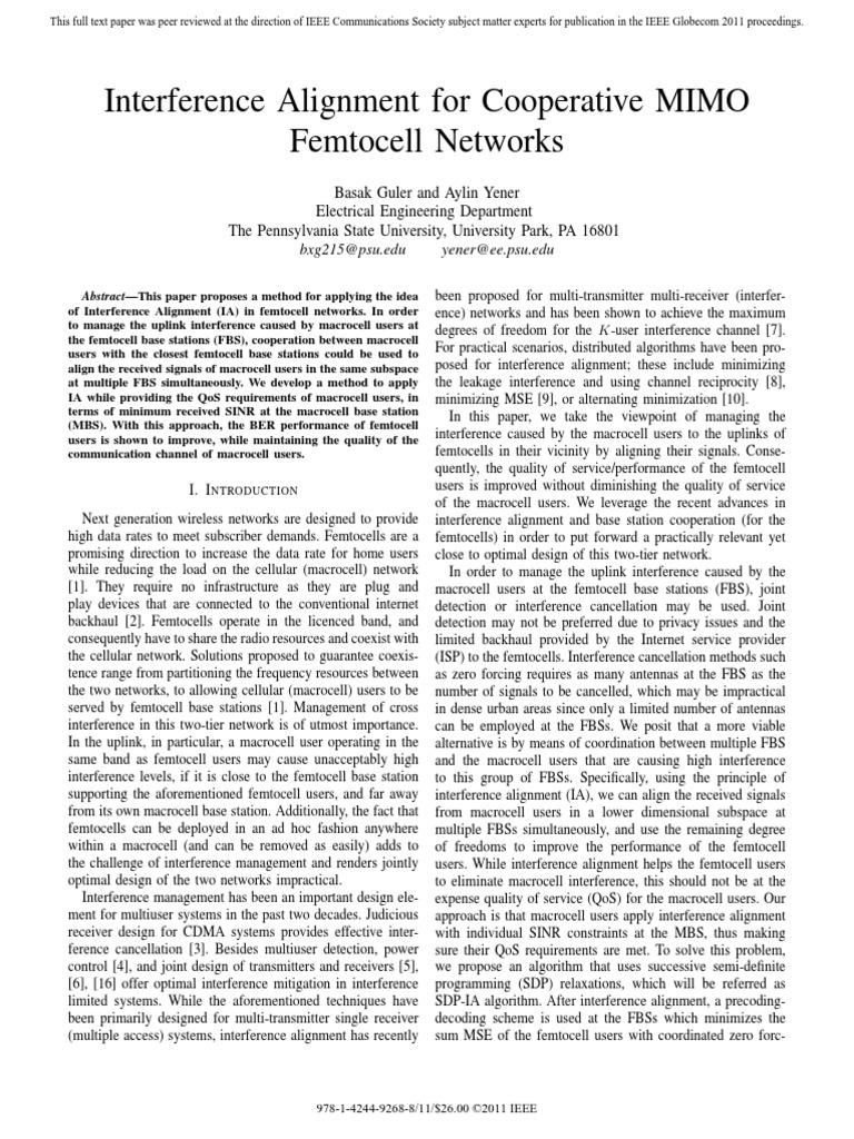 Interference Alignment For Cooperative MIMO Femtocell Networks | PDF ...