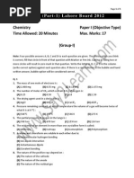 Past Paper Chemistry 1st Year BISE Lahore 2012 Group 1