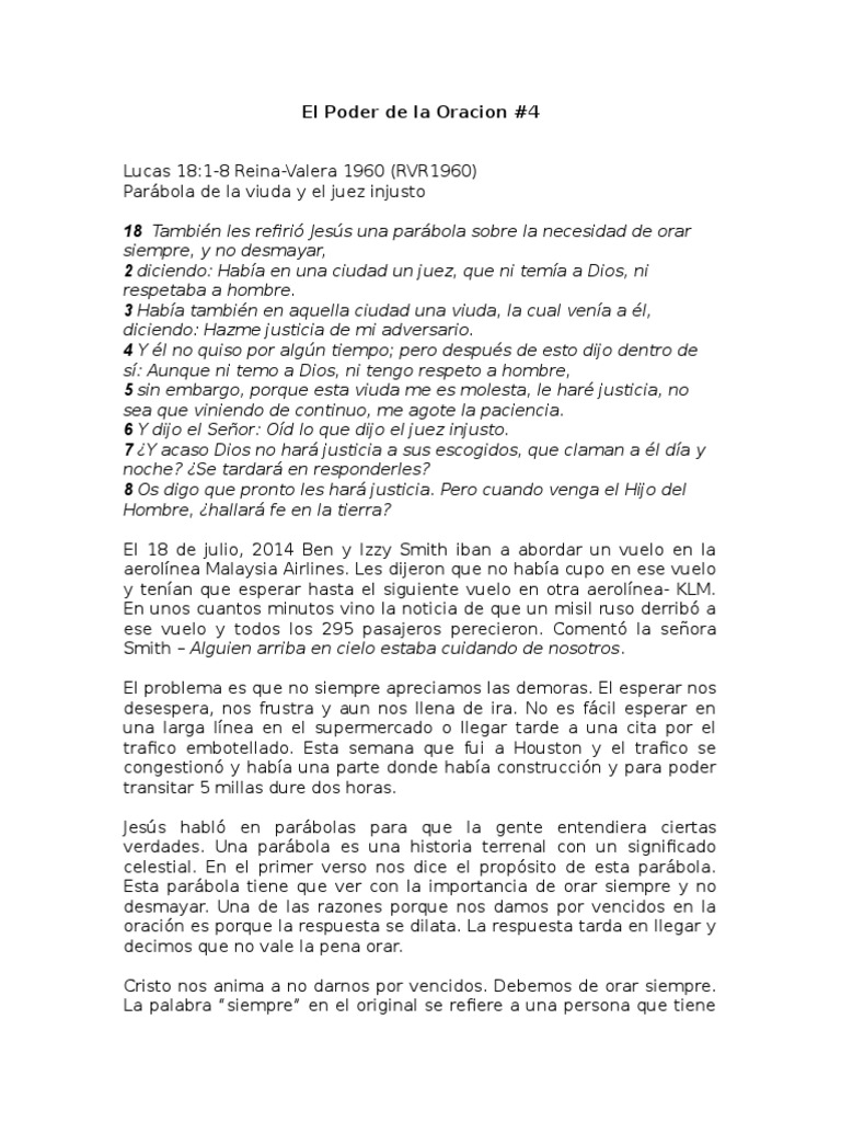 Justicia de la Viuda Persistente | PDF | Oración | orador del Señor
