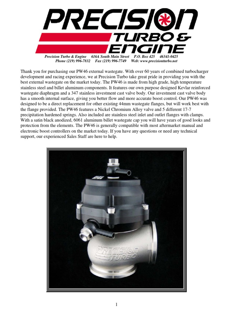PTE PW46 Wastegate Instructions PDF Turbocharger Valve